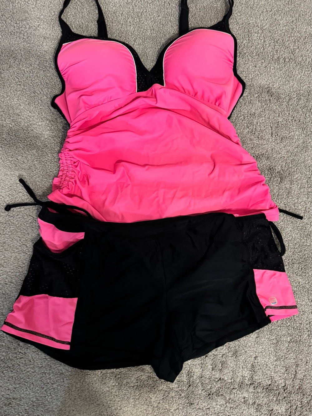 Free Country Pink and Black Tankini with Swim Shorts